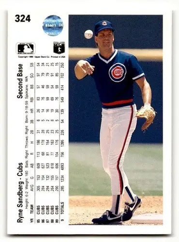 1990 Upper Deck #324 Ryne Sandberg Chicago Cubs Baseball Cards EX/NM ID:63380 - Baseball Card Single