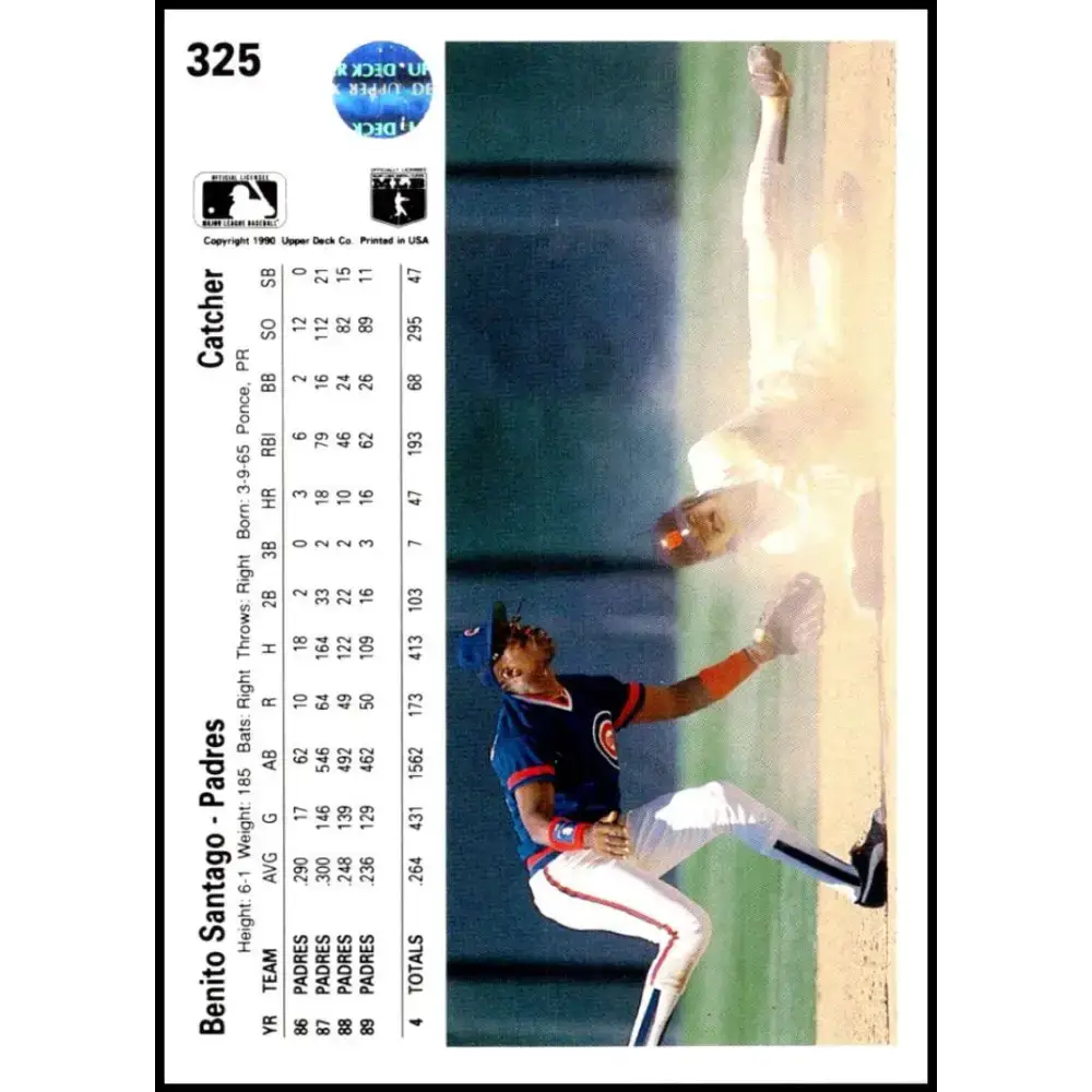 1990 Upper Deck #325 Benito Santiago UER NM-MT San Diego Padres Baseball Card - Baseball Card Single