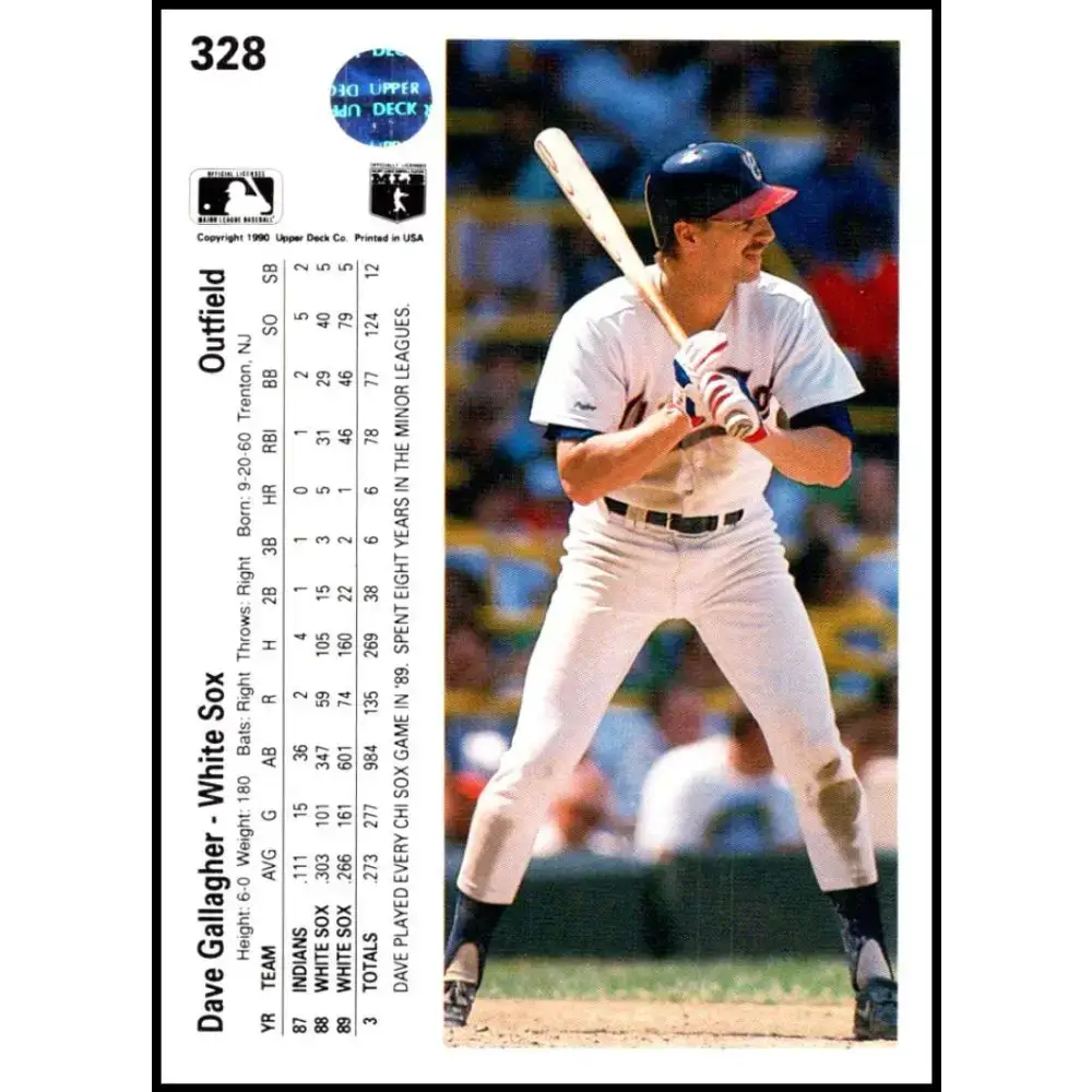 1990 Upper Deck #328 Dave Gallagher NM-MT Chicago White Sox Baseball Card - Baseball Card Single