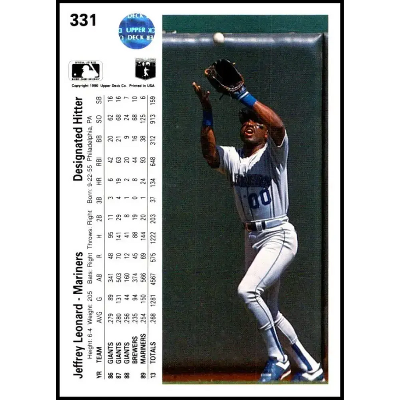 1990 Upper Deck #331 Jeffrey Leonard NM-MT Seattle Mariners Baseball Card - Baseball Card Single