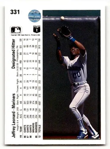 1990 Upper Deck #331 Jeffrey Leonard Seattle Mariners Baseball Cards ID:54163 - Baseball Card Single