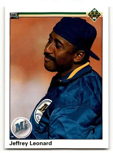 Original gloss 1990 Upper Deck Jeffrey Leonard Seattle Mariners baseball card featuring Jeffrey Leonard Seattle Mariners