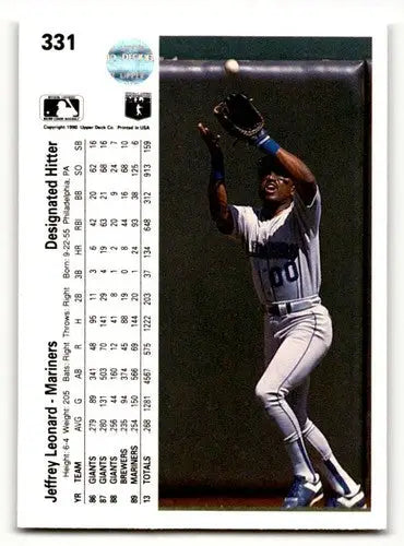 1990 Upper Deck #331 Jeffrey Leonard Seattle Mariners Baseball Cards ID:54162 - Baseball Card Single