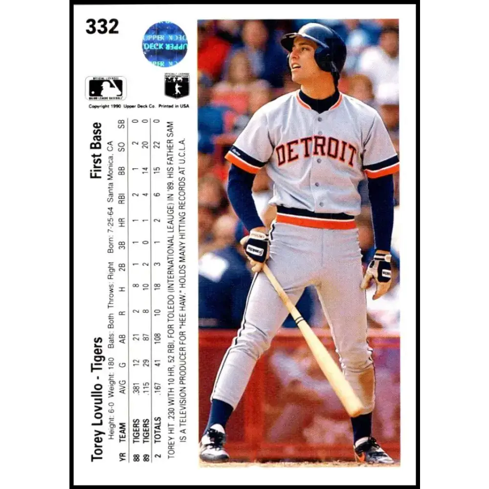 1990 Upper Deck #332 Torey Lovullo NM-MT Detroit Tigers Baseball Card - Baseball Card Single