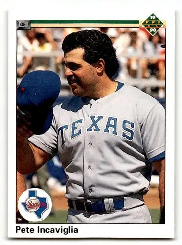 Vintage Pete Incaviglia Texas Rangers baseball card with original gloss from 1990 Upper Deck