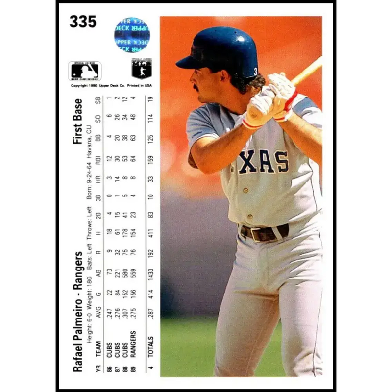 1990 Upper Deck #335 Rafael Palmeiro NM-MT Texas Rangers Baseball Card - Baseball Card Single
