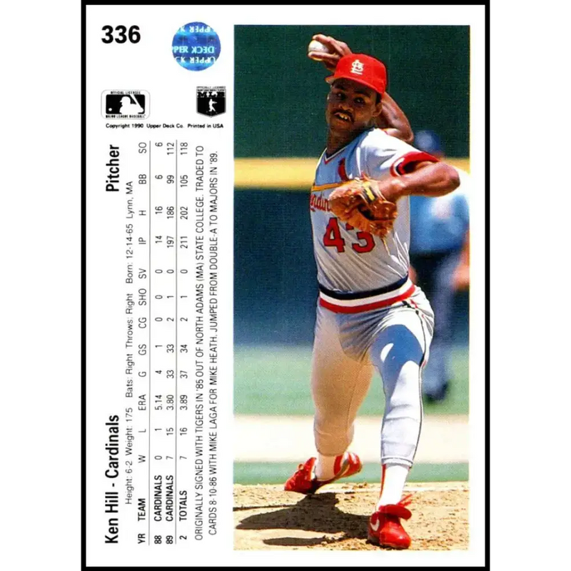 1990 Upper Deck #336 Ken Hill NM-MT St. Louis Cardinals Baseball Card - Baseball Card Single