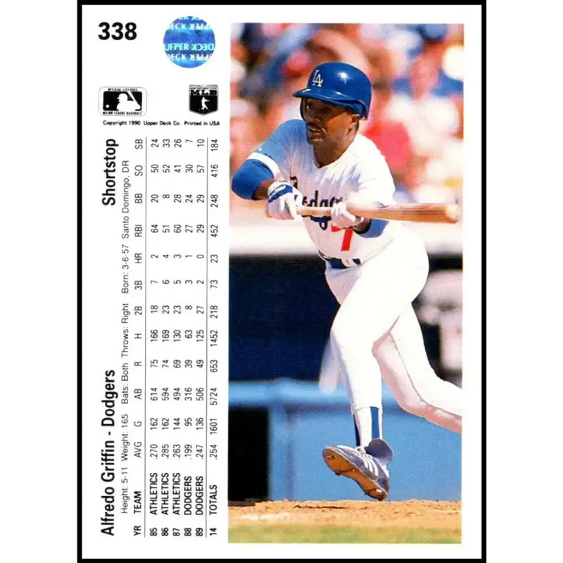 1990 Upper Deck #338 Alfredo Griffin NM-MT Los Angeles Dodgers Baseball Card - Baseball Card Single