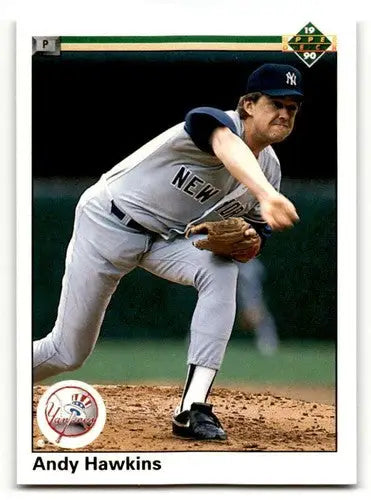 Original gloss 1990 Upper Deck Andy Hawkins baseball card featuring New York Yankees
