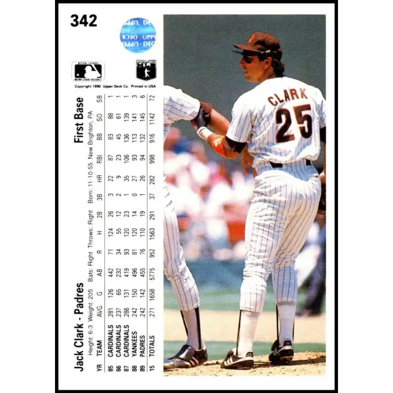 1990 Upper Deck #342 Jack Clark UER NM-MT San Diego Padres Baseball Card - Baseball Card Single
