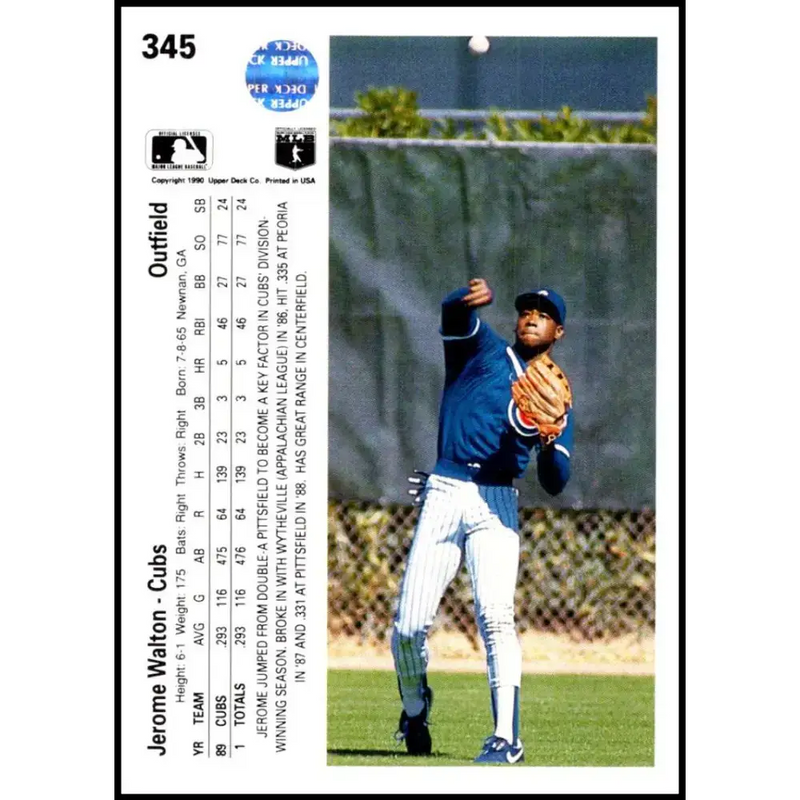 1990 Upper Deck #345 Jerome Walton UER NM-MT Chicago Cubs Baseball Card - Baseball Card Single