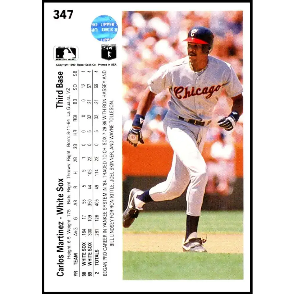 1990 Upper Deck #347 Carlos Martinez UER NM-MT Chicago White Sox Baseball Card - Baseball Card Single