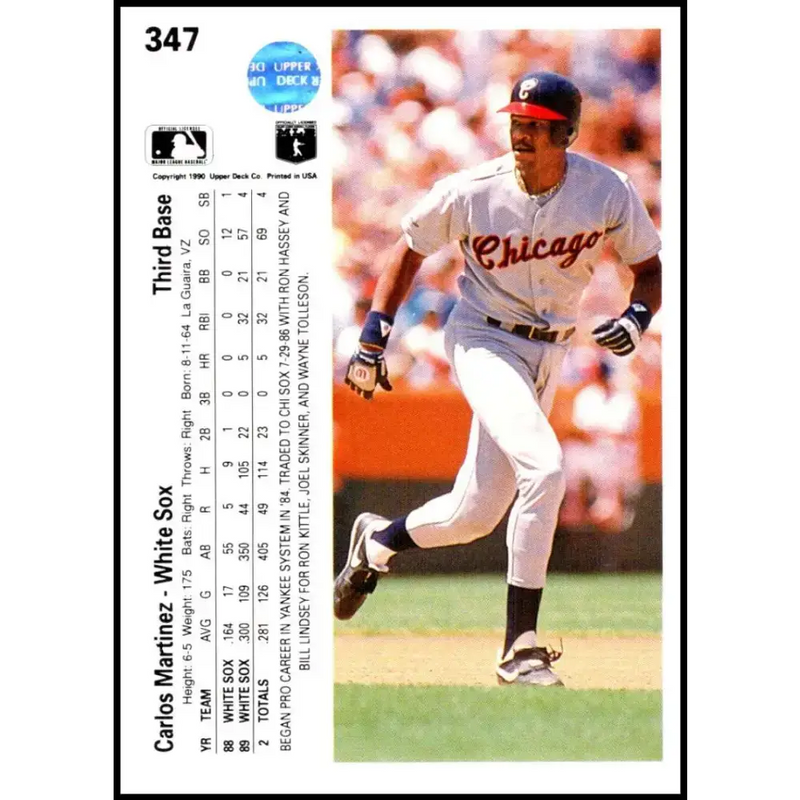 1990 Upper Deck #347 Carlos Martinez UER NM-MT Chicago White Sox Baseball Card - Baseball Card Single