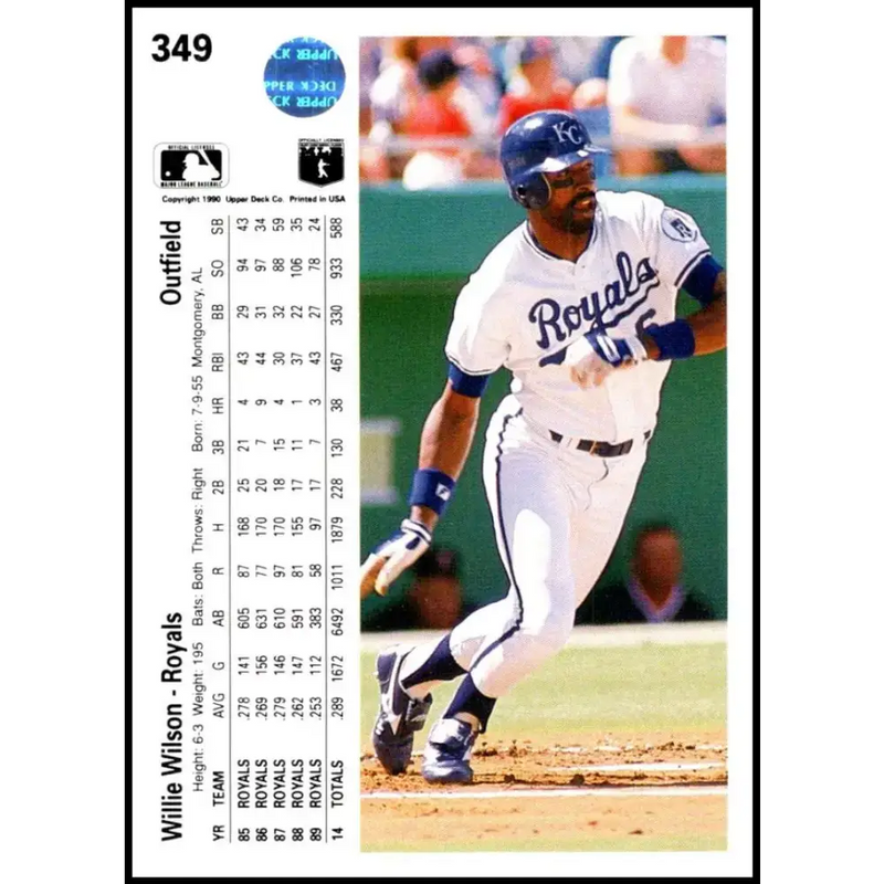 1990 Upper Deck #349 Willie Wilson NM-MT Kansas City Royals Baseball Card - Baseball Card Single