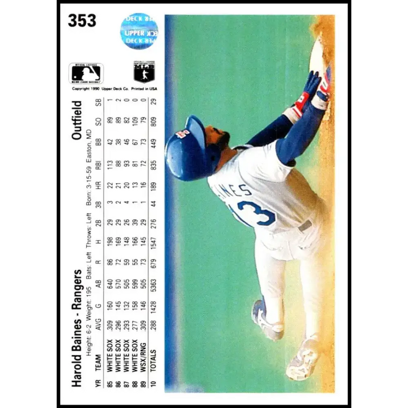 1990 Upper Deck #353 Harold Baines NM-MT Texas Rangers Baseball Card - Baseball Card Single