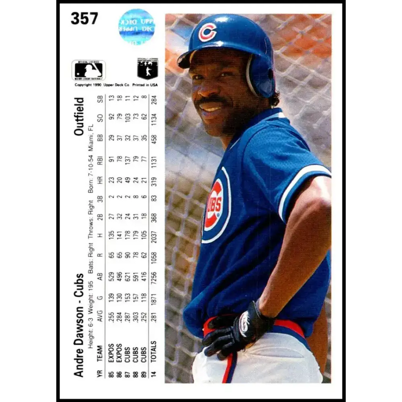 1990 Upper Deck #357 Andre Dawson NM-MT Chicago Cubs Baseball Card - Baseball Card Single