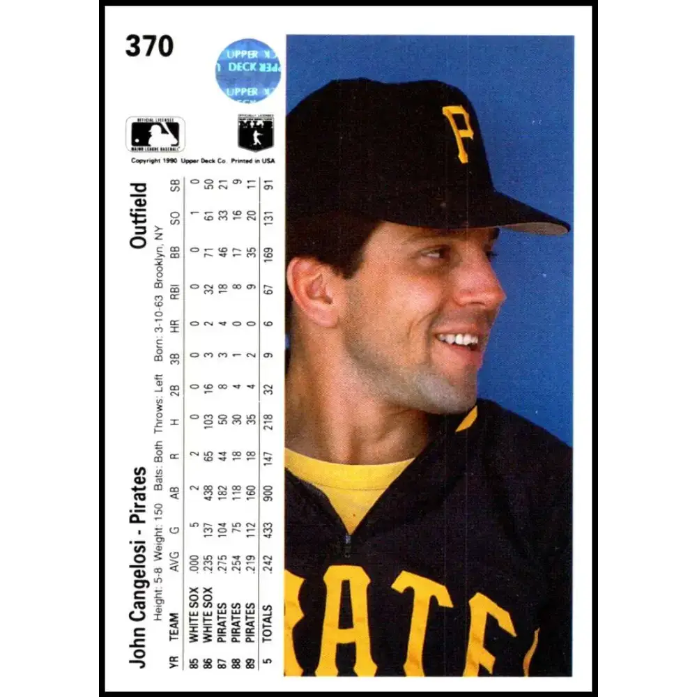 1990 Upper Deck #370 John Cangelosi NM-MT Pittsburgh Pirates Baseball Card - Baseball Card Single