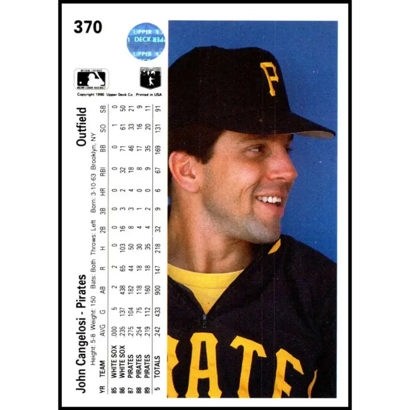 1990 Upper Deck #370 John Cangelosi NM-MT Pittsburgh Pirates Baseball Card - Baseball Card Single