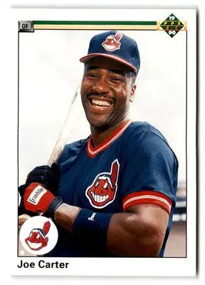 1990 Upper Deck Joe Carter baseball card featuring Joe Carter in Indians uniform