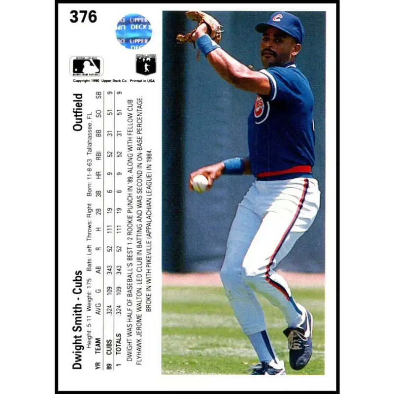 1990 Upper Deck #376 Dwight Smith NM-MT Chicago Cubs Baseball Card - Baseball Card Single