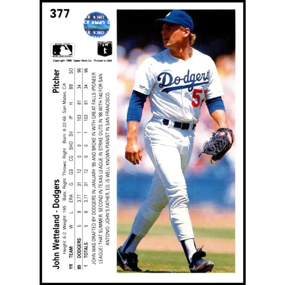 1990 Upper Deck #377 John Wetteland NM-MT Los Angeles Dodgers Baseball Card - Baseball Card Single
