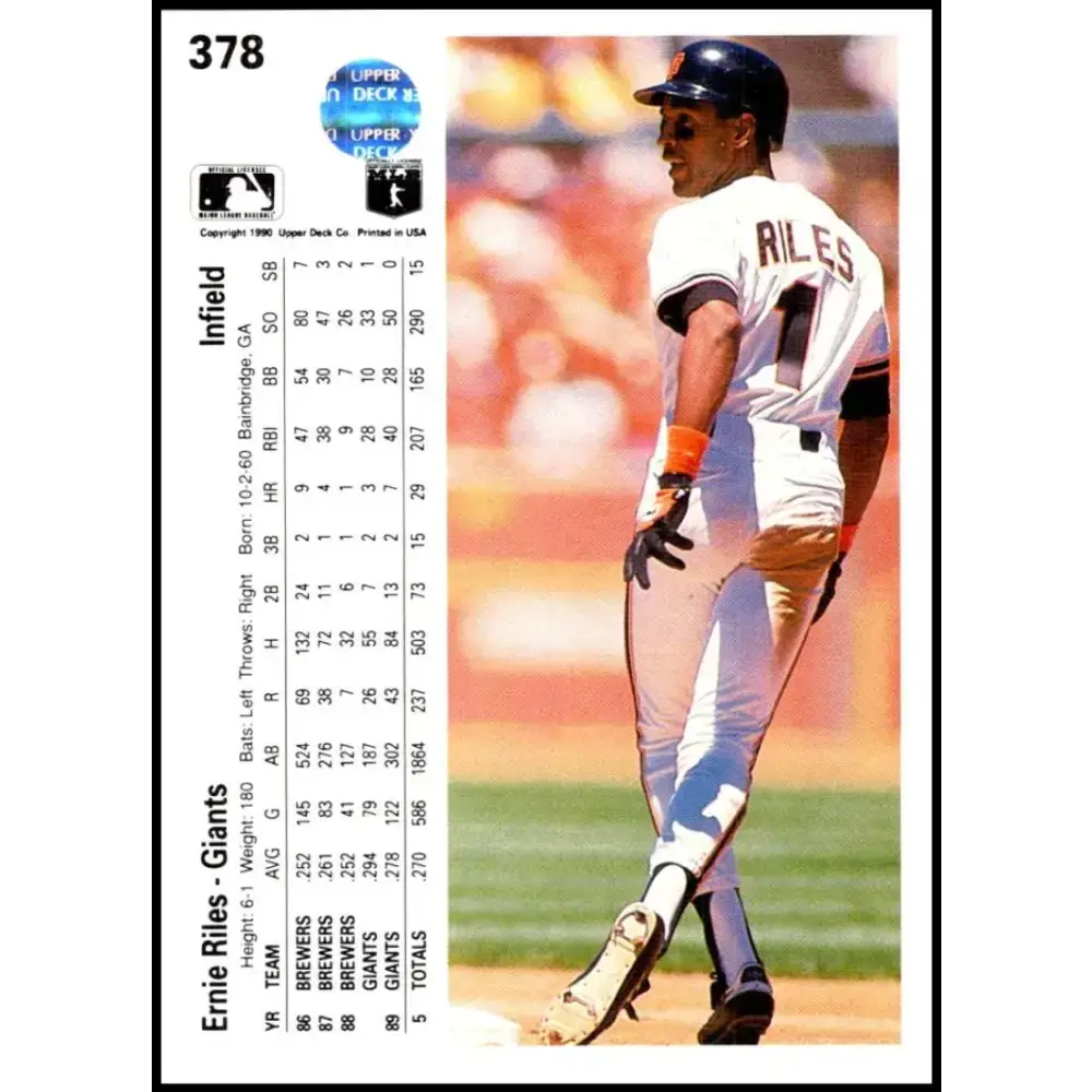 1990 Upper Deck #378 Ernest Riles NM-MT San Francisco Giants Baseball Card - Baseball Card Single