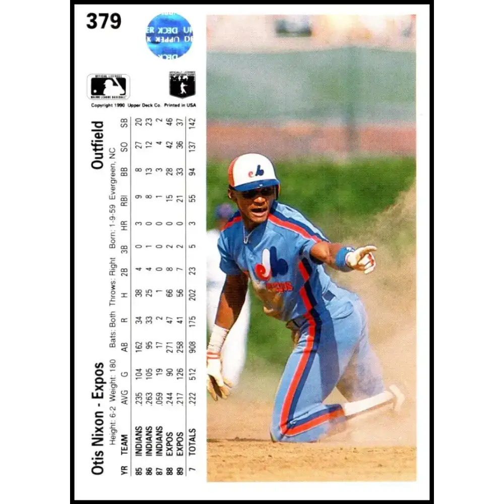 1990 Upper Deck #379 Otis Nixon NM-MT Montreal Expos Baseball Card - Baseball Card Single