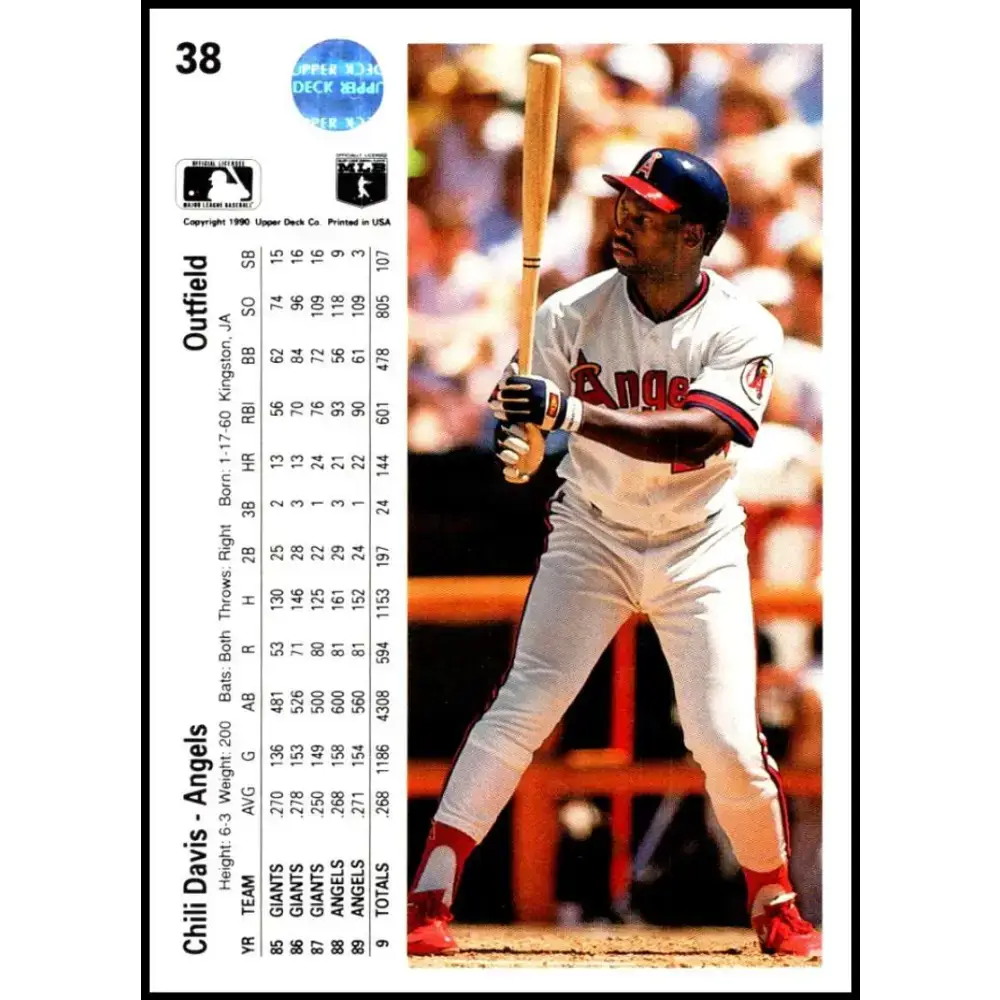 1990 Upper Deck #38 Chili Davis NM-MT California Angels Baseball Card - Baseball Card Single