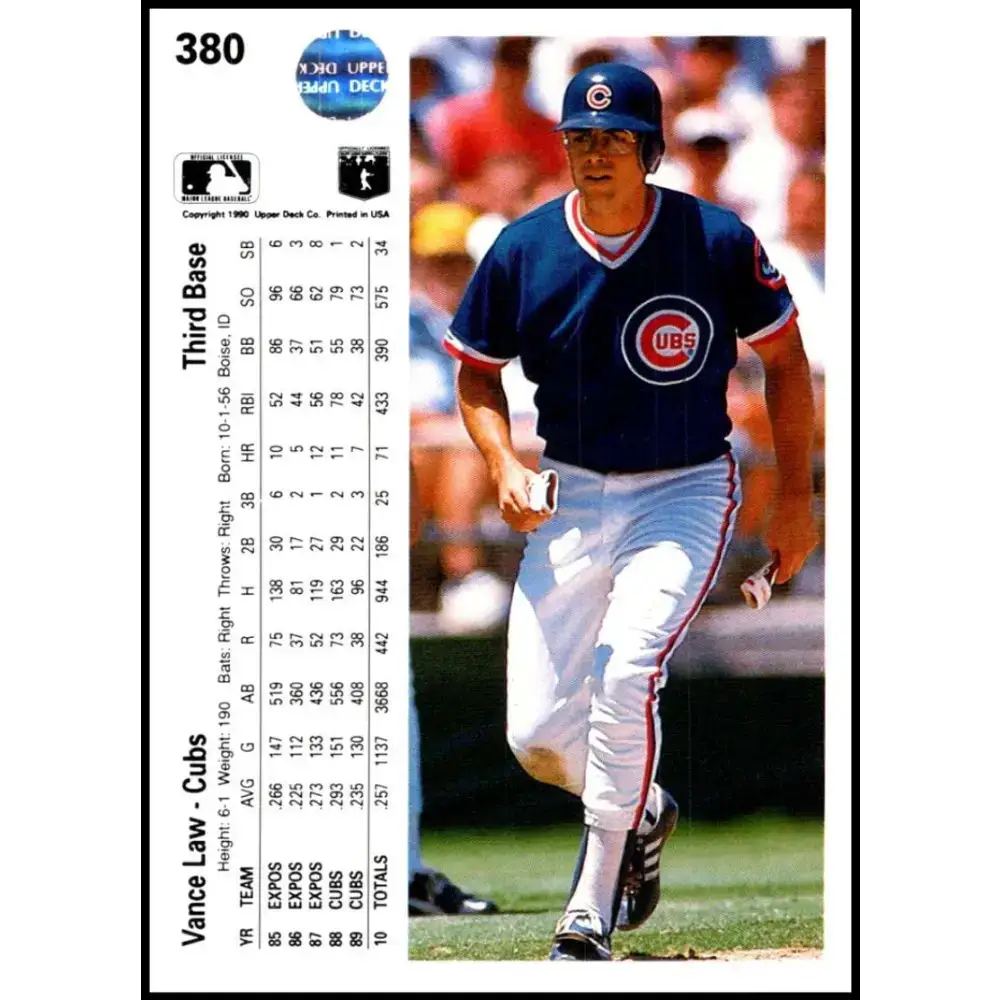 1990 Upper Deck #380 Vance Law NM-MT Chicago Cubs Baseball Card - Baseball Card Single