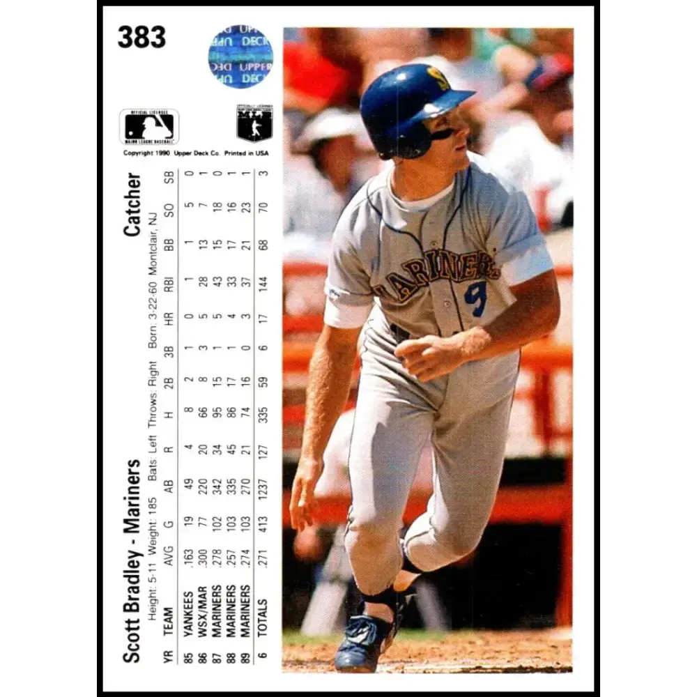 1990 Upper Deck #383 Scott Bradley NM-MT Seattle Mariners Baseball Card - Baseball Card Single