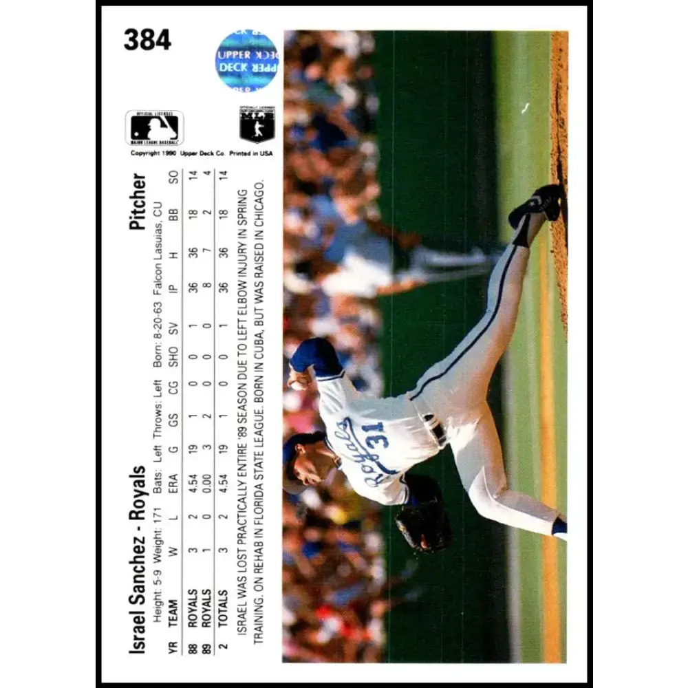 1990 Upper Deck #384 Israel Sanchez UER NM-MT Kansas City Royals Baseball Card - Baseball Card Single