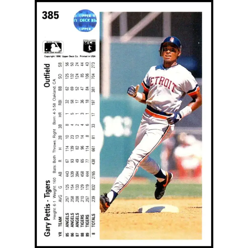 1990 Upper Deck #385 Gary Pettis NM-MT Detroit Tigers Baseball Card - Baseball Card Single