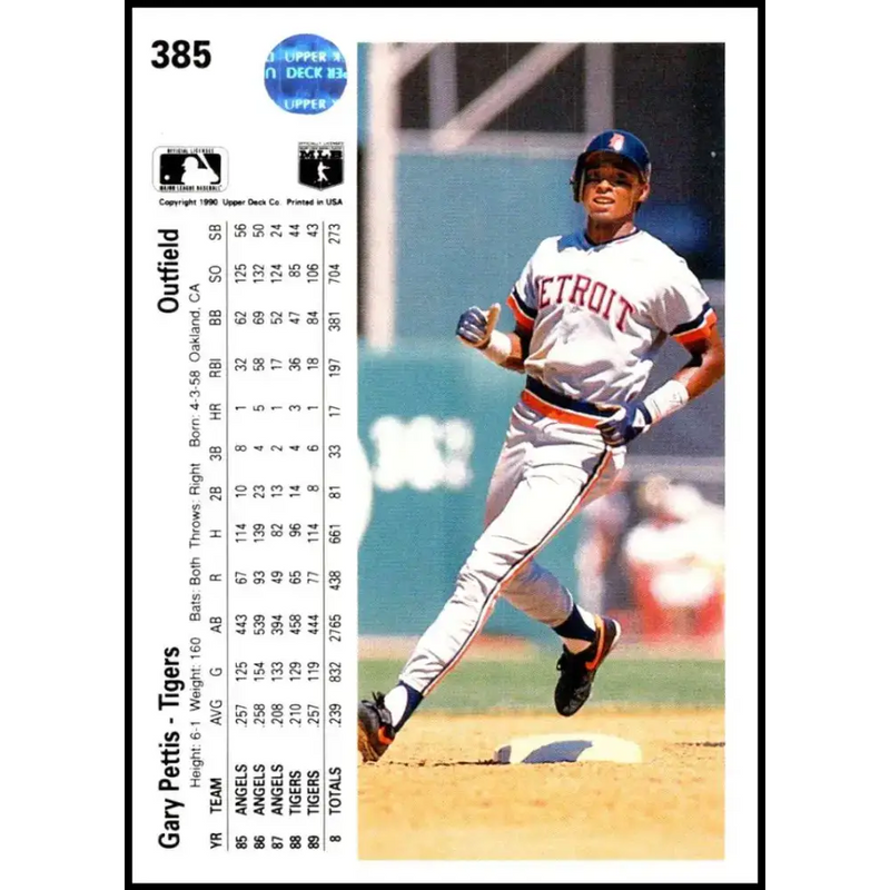 1990 Upper Deck #385 Gary Pettis NM-MT Detroit Tigers Baseball Card - Baseball Card Single