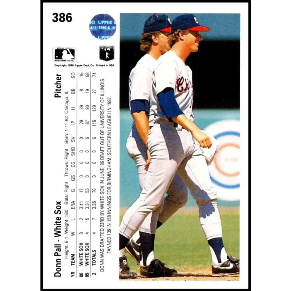 1990 Upper Deck #386 Donn Pall NM-MT Chicago White Sox Baseball Card - Baseball Card Single