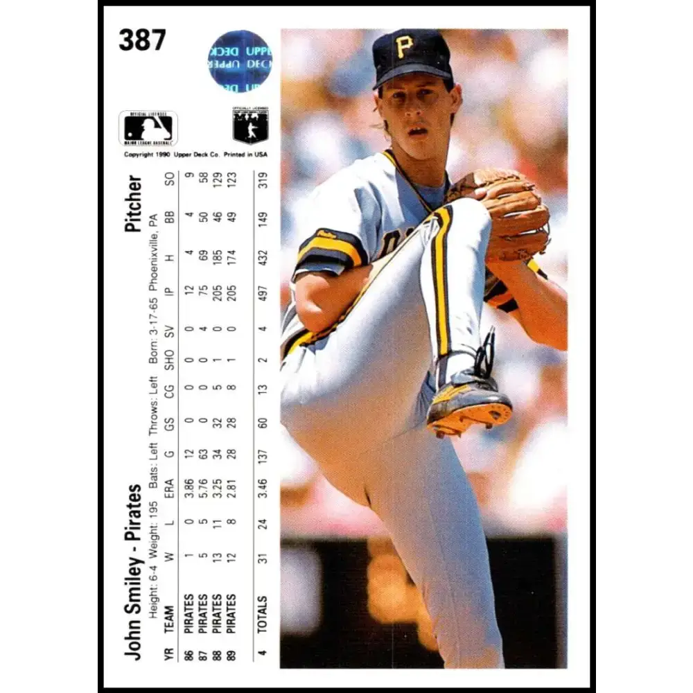 1990 Upper Deck #387 John Smiley NM-MT Pittsburgh Pirates Baseball Card - Baseball Card Single