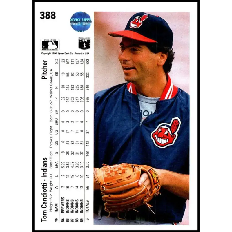 1990 Upper Deck #388 Tom Candiotti NM-MT Cleveland Indians Baseball Card - Baseball Card Single
