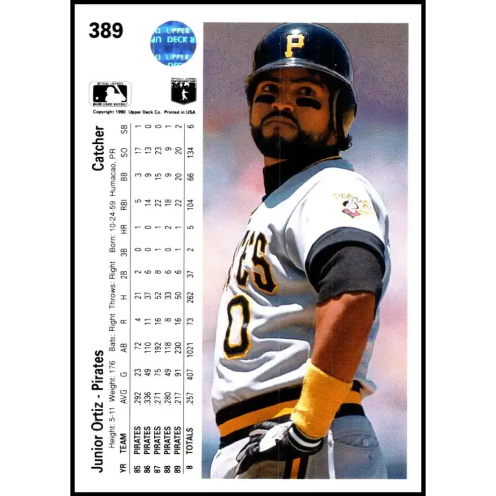 1990 Upper Deck #389 Junior Ortiz NM-MT Pittsburgh Pirates Baseball Card - Baseball Card Single