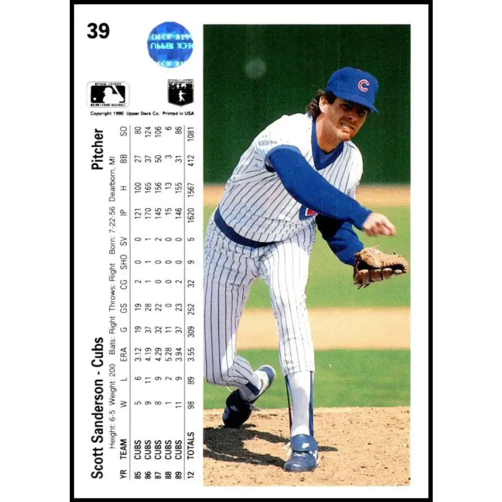1990 Upper Deck #39 Scott Sanderson NM-MT Chicago Cubs Baseball Card - Baseball Card Single