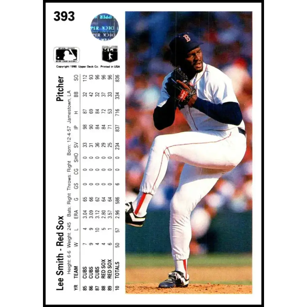 1990 Upper Deck #393 Lee Smith NM-MT Boston Red Sox Baseball Card - Baseball Card Single
