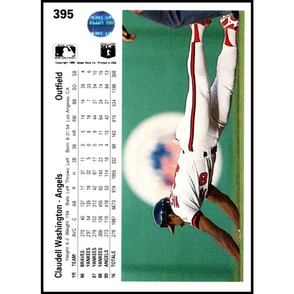 1990 Upper Deck #395 Claudell Washington NM-MT California Angels Baseball Card - Baseball Card Single