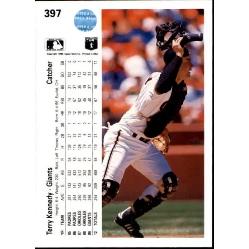 1990 Upper Deck #397 Terry Kennedy UER NM-MT San Francisco Giants Baseball Card - Baseball Card Single