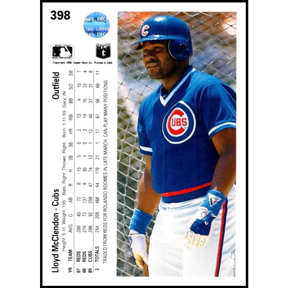1990 Upper Deck #398 Lloyd McClendon NM-MT Chicago Cubs Baseball Card - Baseball Card Single