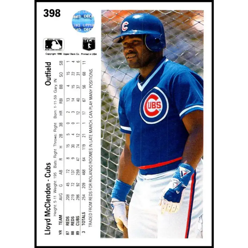 1990 Upper Deck #398 Lloyd McClendon NM-MT Chicago Cubs Baseball Card - Baseball Card Single