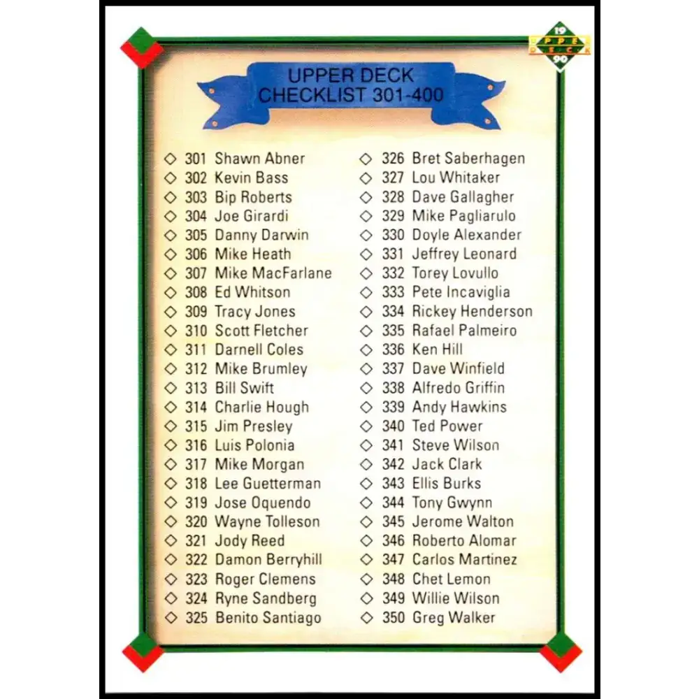1990 Upper Deck #400 Checklist 301-400 NM-MT Various Baseball Card - Baseball Card Single