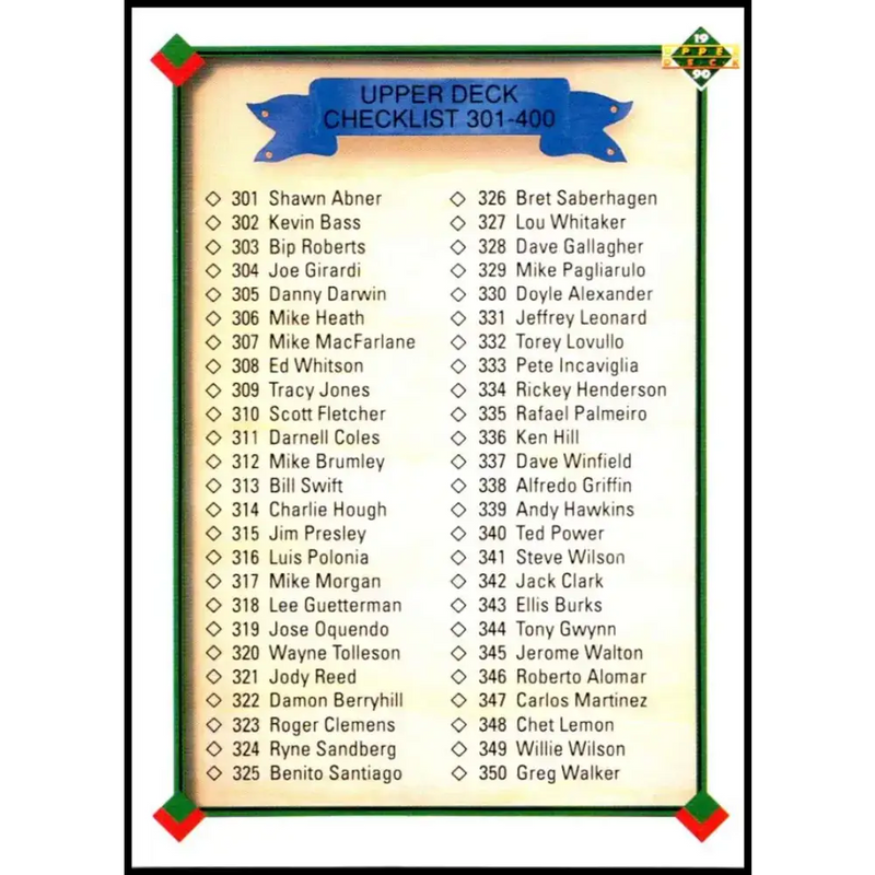 1990 Upper Deck #400 Checklist 301-400 NM-MT Various Baseball Card - Baseball Card Single
