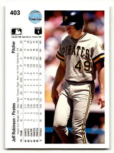 1990 Upper Deck #403 Jeff Robinson Pittsburgh Pirates Baseball Cards ID:60859 - Baseball Card Single
