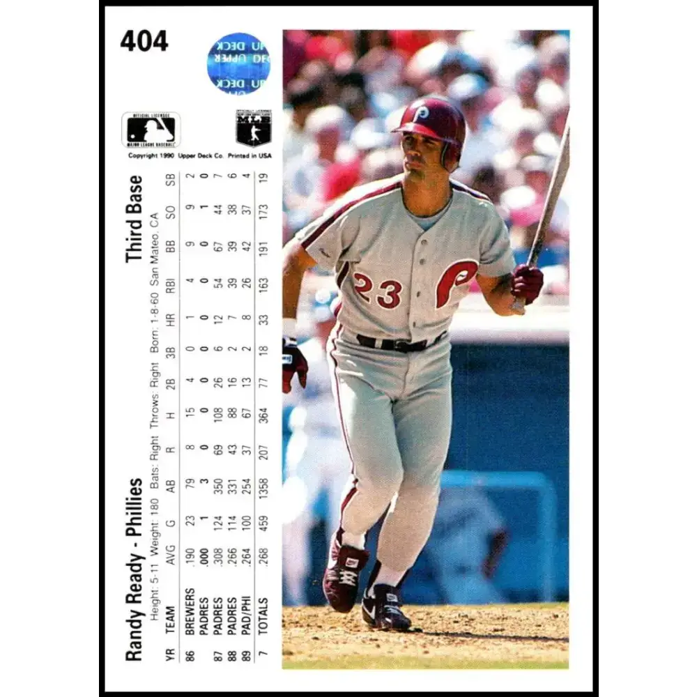1990 Upper Deck #404 Randy Ready NM-MT Philadelphia Phillies Baseball Card - Baseball Card Single