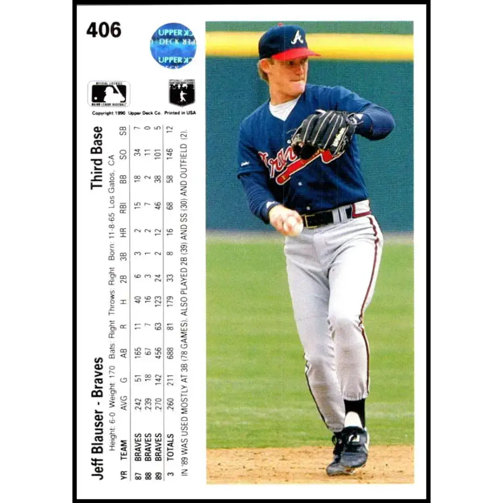 1990 Upper Deck #406 Jeff Blauser NM-MT Atlanta Braves Baseball Card - Baseball Card Single