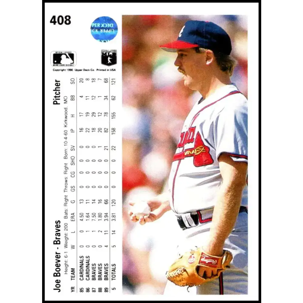 1990 Upper Deck #408 Joe Boever UER NM-MT Atlanta Braves Baseball Card - Baseball Card Single