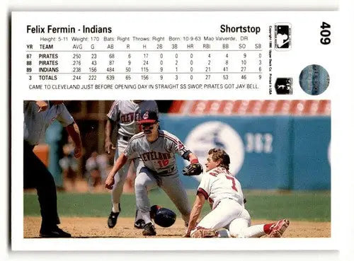 1990 Upper Deck #409 Felix Fermin Cleveland Indians Baseball Cards E ID:54159 - Baseball Card Single